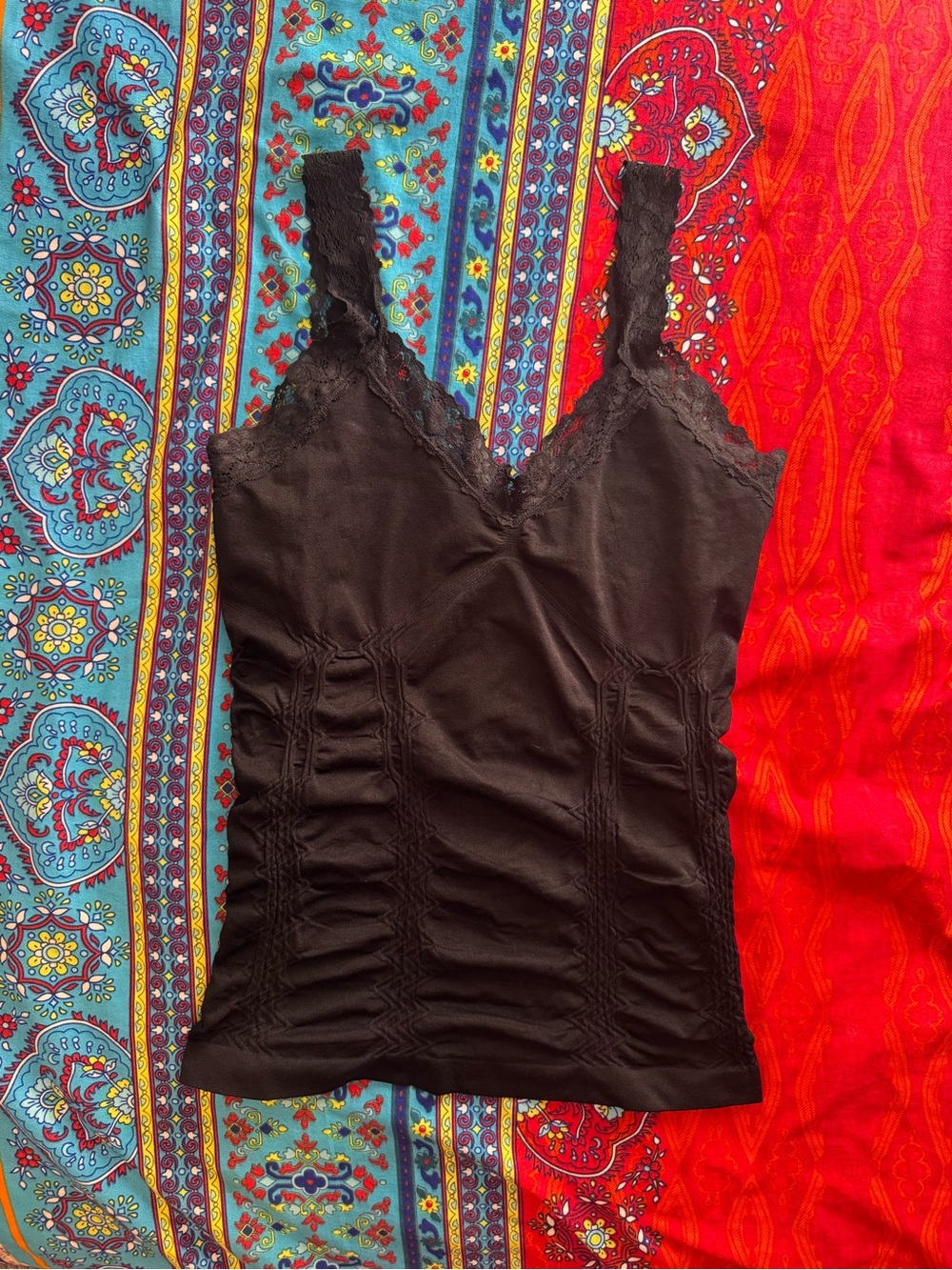 Black Lace-Trim Stretch Camisole Top